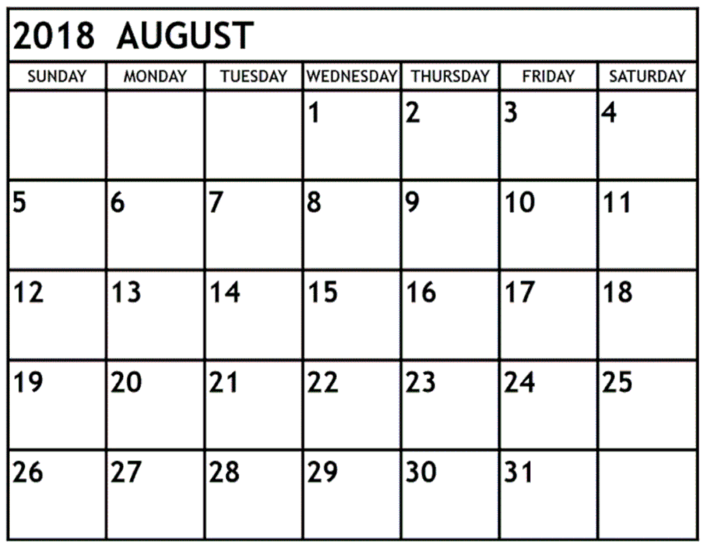 Printable August 2018 Calendar Dates In Large.gif